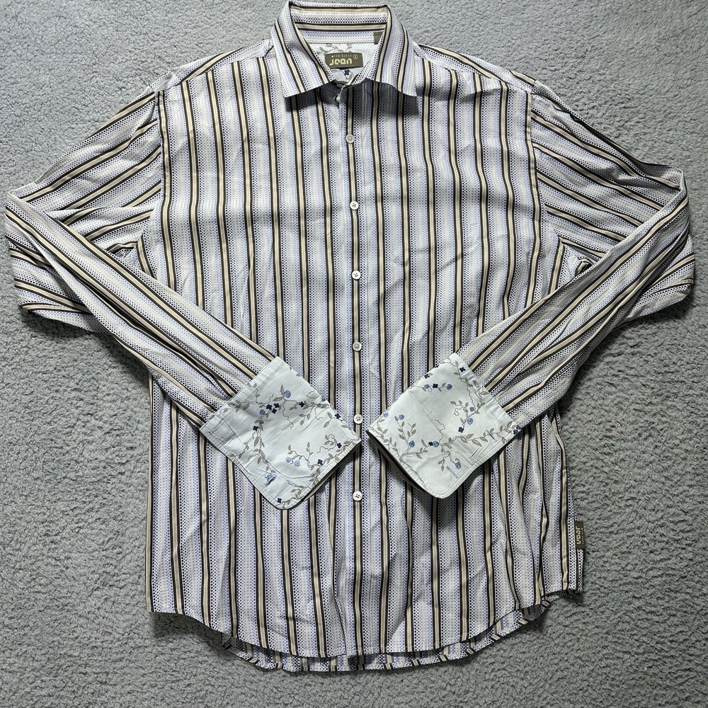 Ted Baker London Button Up Shirt Mens Size S 6 Blue Striped Floral‎ French Cuffs